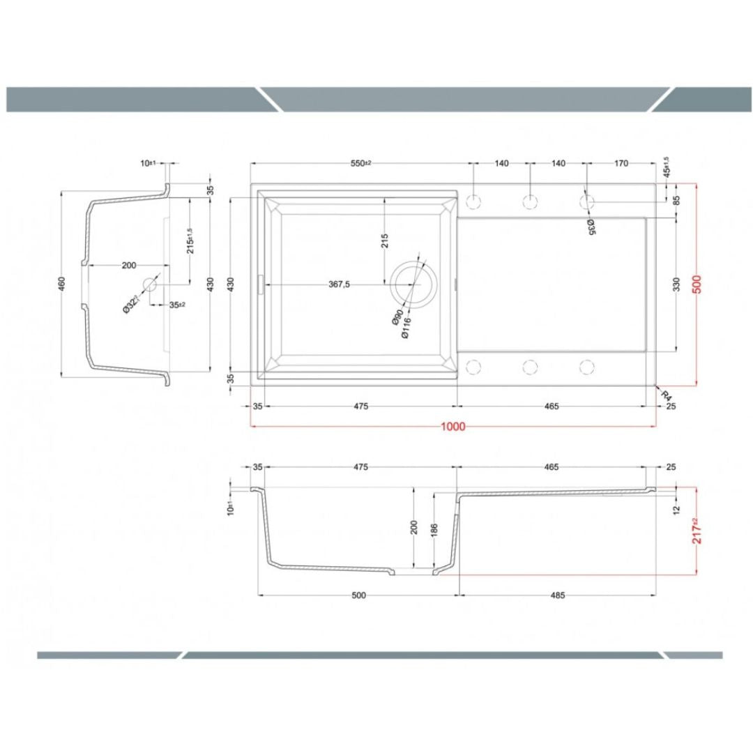 ELLECI EASY 480 LGY48051 Lavello 1 Vasca con Gocciolatoio Reversibile Sopratop Granitek Avena 51 cm. 100 x 50