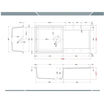 ELLECI EASY 480 LGY48051 Lavello 1 Vasca con Gocciolatoio Reversibile Sopratop Granitek Avena 51 cm. 100 x 50
