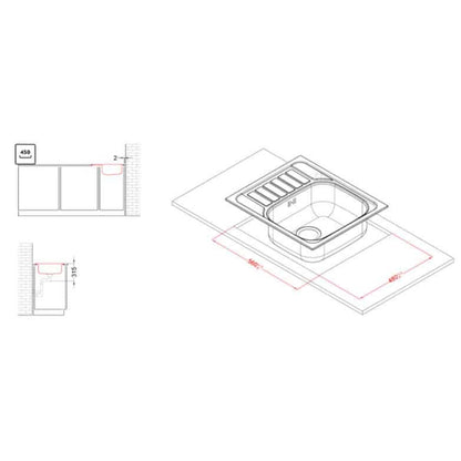 ELLECI SKY 125 LIX125SACDX Lavello Incasso 1 Vasca Gocciolatoio Sinistra Inox Satinato cm. 58 x 50