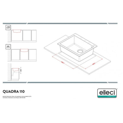 ELLECI QUADRA 110 LGQ11051 Lavello da Incasso 1 Vasca Sopratop Granitek Avena 51  cm. 61 x 50