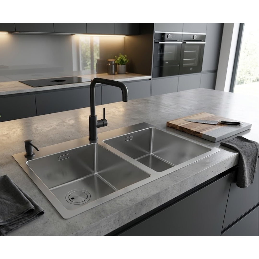 Foster S4001 3352050 Lavello Incasso Filotop 2 Vasche Acciaio Inox Spazzolato cm, 75 x 44