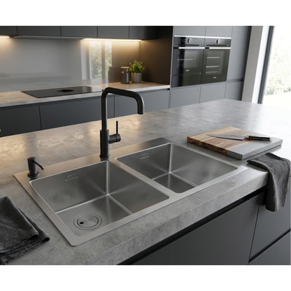 Foster S4001 3352050 Lavello Incasso Filotop 2 Vasche Acciaio Inox Spazzolato cm, 75 x 44