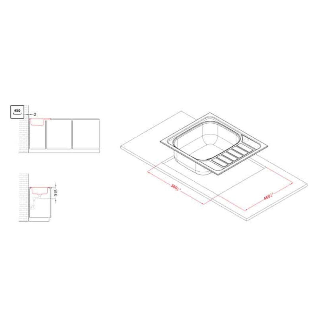 ELLECI LIX125SACSX Lavello Cucina 1 Vasca Incasso Gocciolatoio Destra Inox cm 58x50