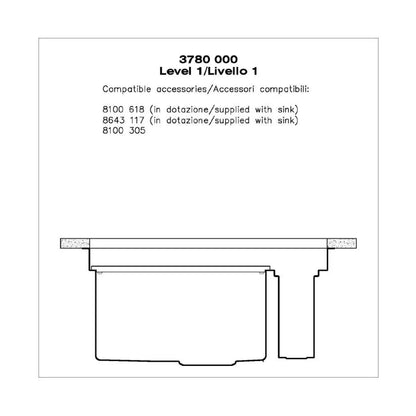 Foster 3780000 Galante Lavello Sottotop 1 Vasca Inox Spazzolato con Canalino cm. 86 x 52