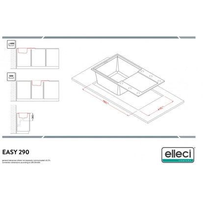 ELLECI EASY 290 LGY29051 Lavello 1 Vasca con Gocciolatoio Reversibile Sopratop Granitek Avena 51 mm. 780 x 435