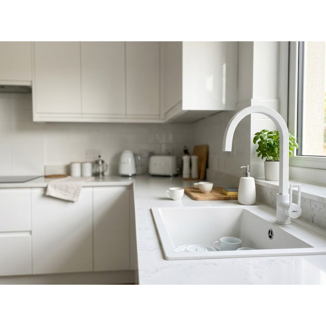 ELLECI MKKBRI96 Miscelatore Cucina Monocomando Canna Girevole Bianco Titano
