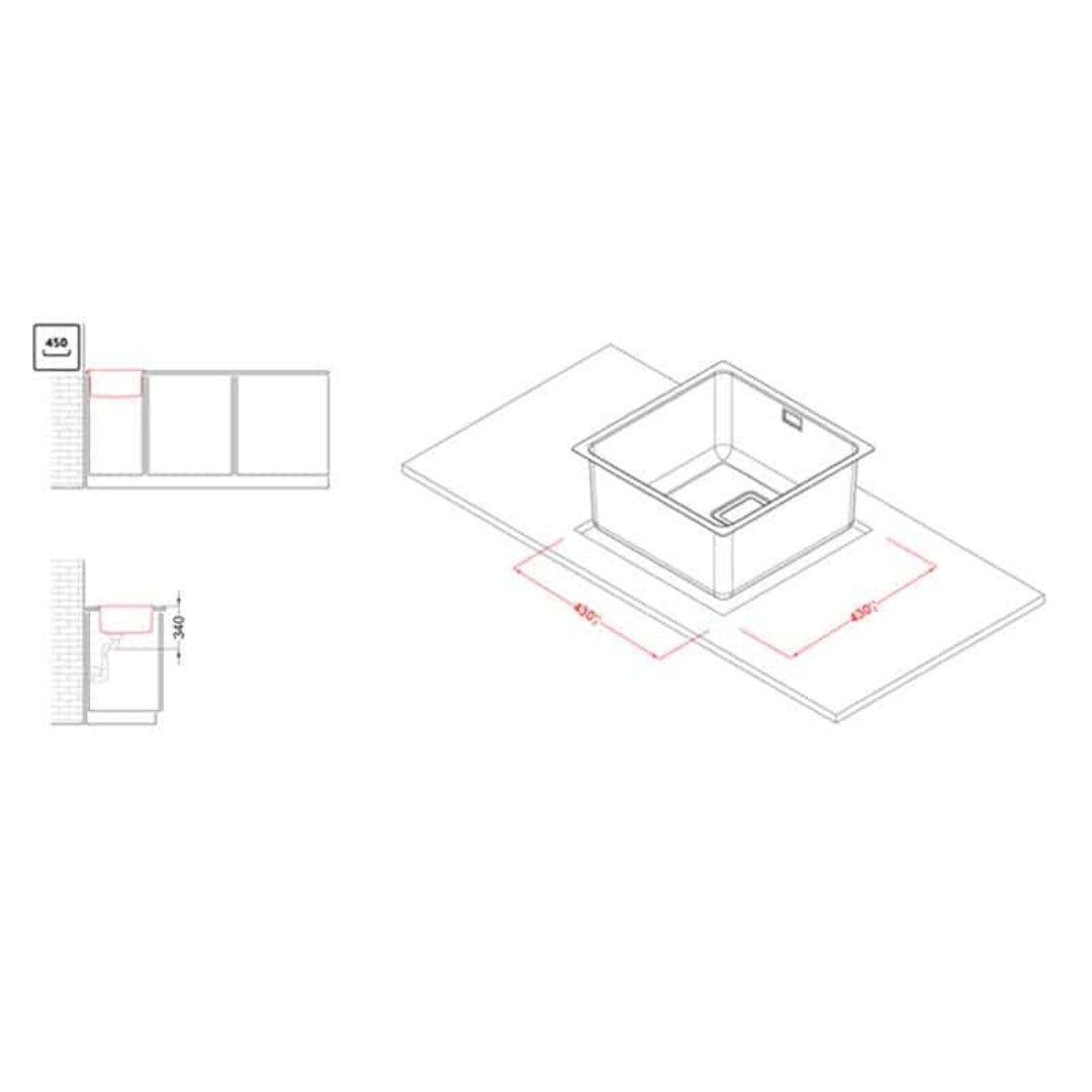ELLECI LIW400SACMU W-SQUARE 400 Lavello 1 Vasca Acciaio Inox Satinato cm. 44 x 44