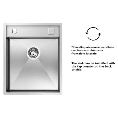 Foster Quadra 1235050 Lavello Incasso Filotop 1 Vasca Acciaio Inox Spazzolato cm. 54 x 44