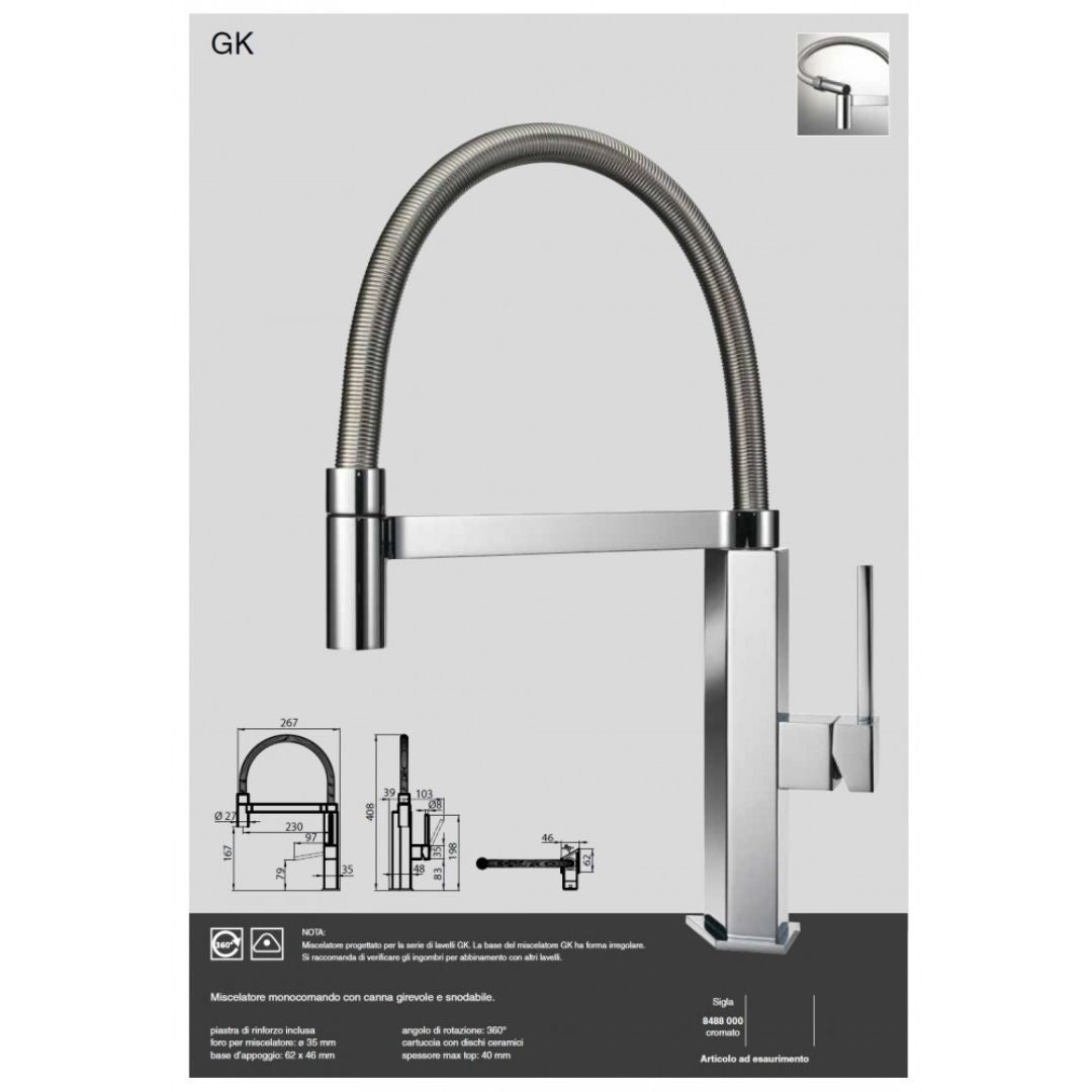 FOSTER GK 8488000 Miscelatore Monocomando Cucina Cromato con Canna Girevole Snodabile