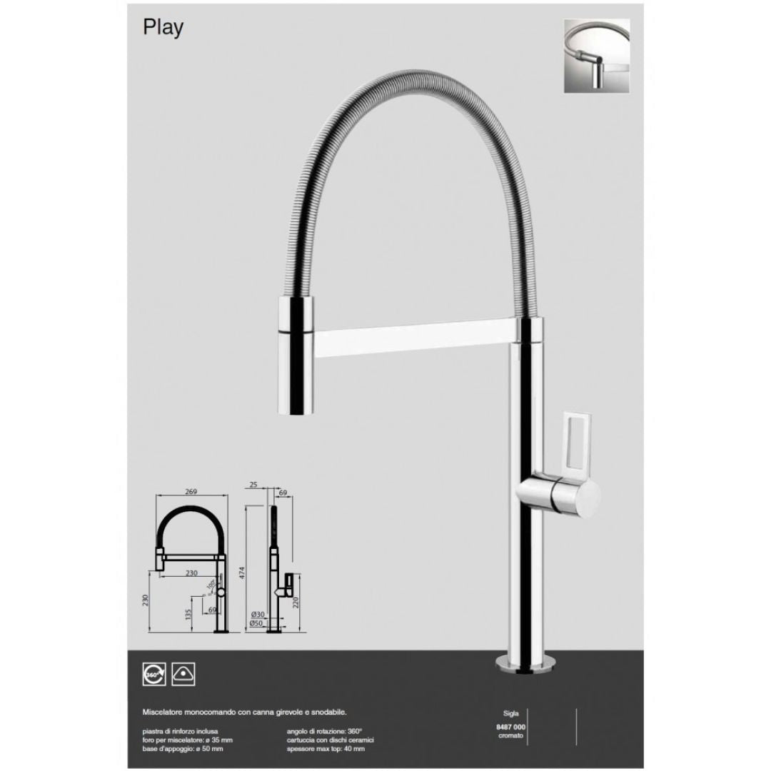 FOSTER PLAY 8487000 Miscelatore Monocomando Cucina Cromato con Canna Girevole Snodabile