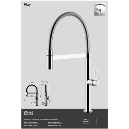 FOSTER PLAY 8487000 Miscelatore Monocomando Cucina Cromato con Canna Girevole Snodabile