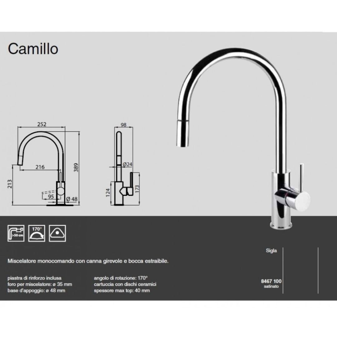 FOSTER CAMILLO 8467100 Miscelatore Satinato Monocomando Canna Girevole Estraibile