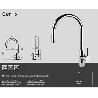 FOSTER CAMILLO 8467100 Miscelatore Satinato Monocomando Canna Girevole Estraibile