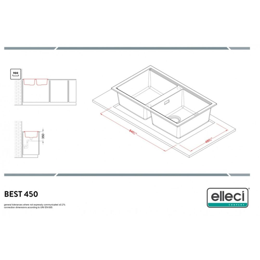 ELLECI BEST 450 LGB45051 Lavello 2 Vasche Reversibile Granitek Avena cm. 116 x 51