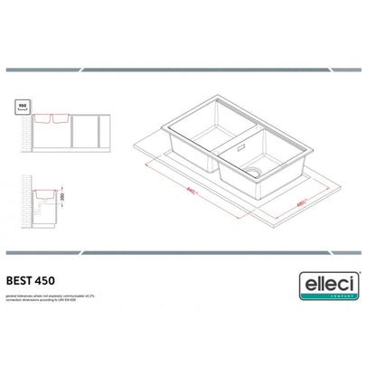 ELLECI BEST 450 LGB45051 Lavello 2 Vasche Reversibile Granitek Avena cm. 116 x 51