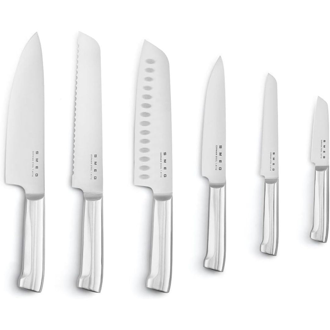 SMEG KBSF02BL Ceppo Portacoltelli Nero e Set 6 Coltelli INOX Estetica 50’s Style