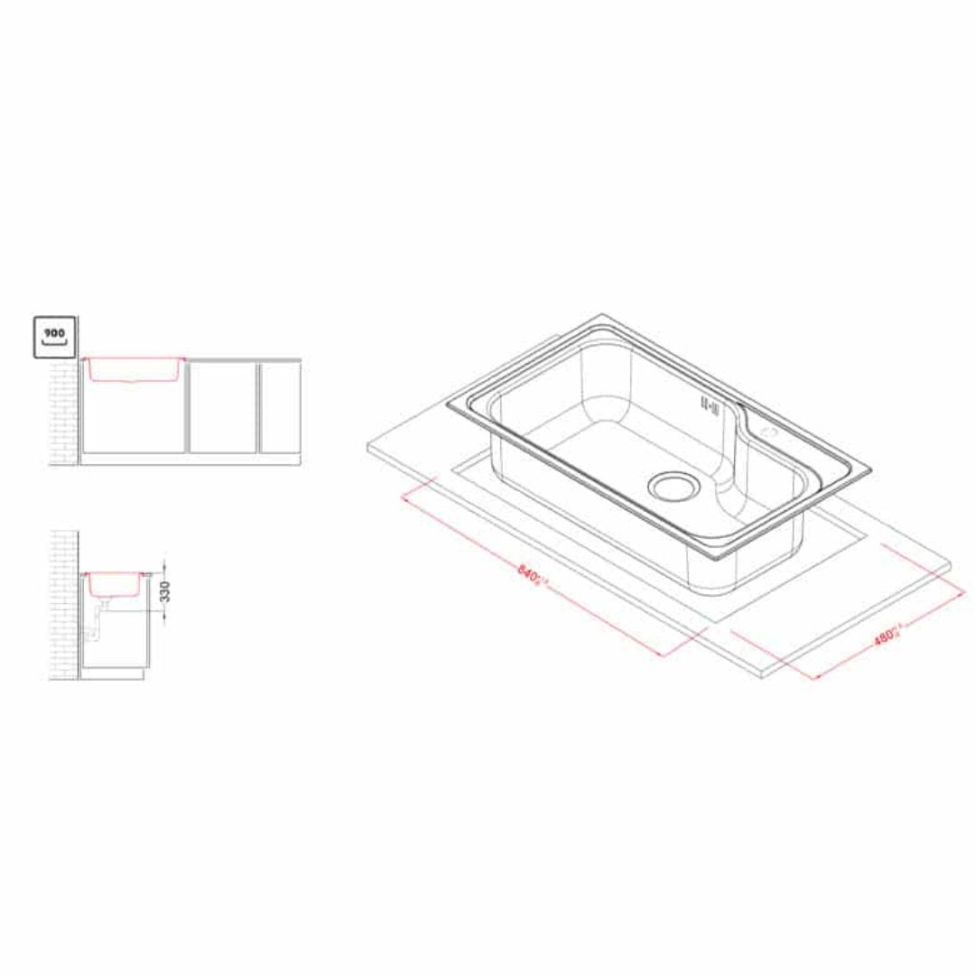 ELLECI LIK360SAC Sky 360 Lavello Incasso 1 Vasca Acciaio Inox Sopratop cm. 84 x 48