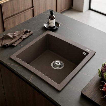 Elleci Quadra 105 LKQ10587 Lavello Incasso Sopratop 1 Vasca Keratek Cacao cm. 57×50