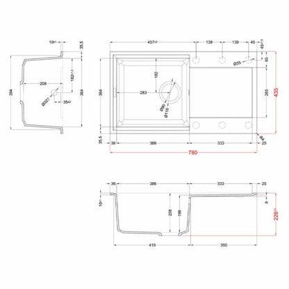 ELLECI EASY 290 LGY29059 Lavello in Granitek Antracite con Gocciolatoio Reversibile cm. 78 x 44