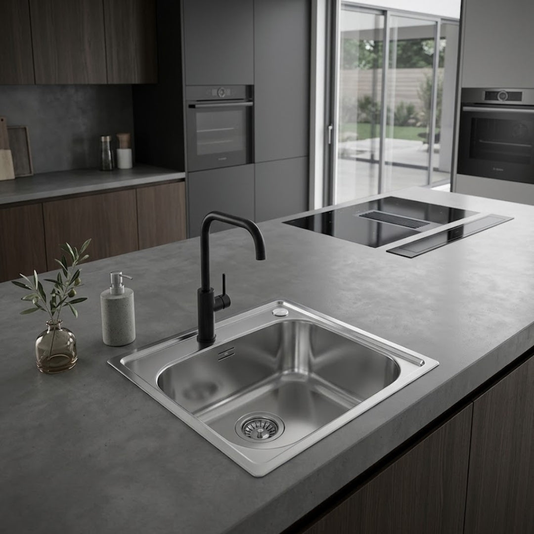 Foster 1144001 S1000 Lavello Incasso Inox Spazzolato Miscelatore Destra 44 cm