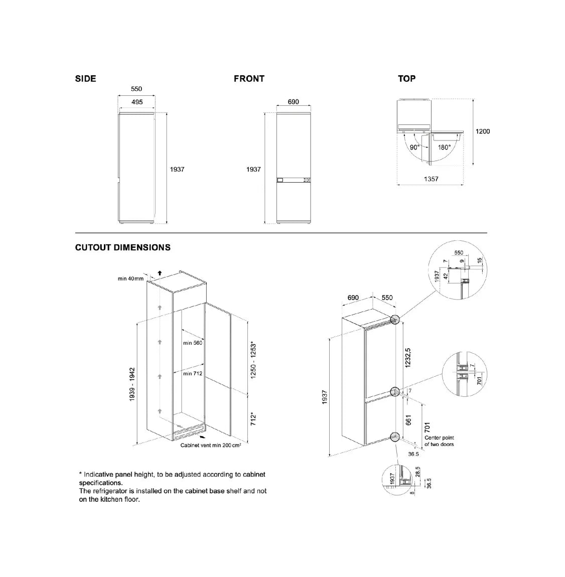 Bertazzoni REF704BBNPTC Professional Frigorifero con Congelatore da Incasso 70 cm Total No Frost 341 L Pannellabile