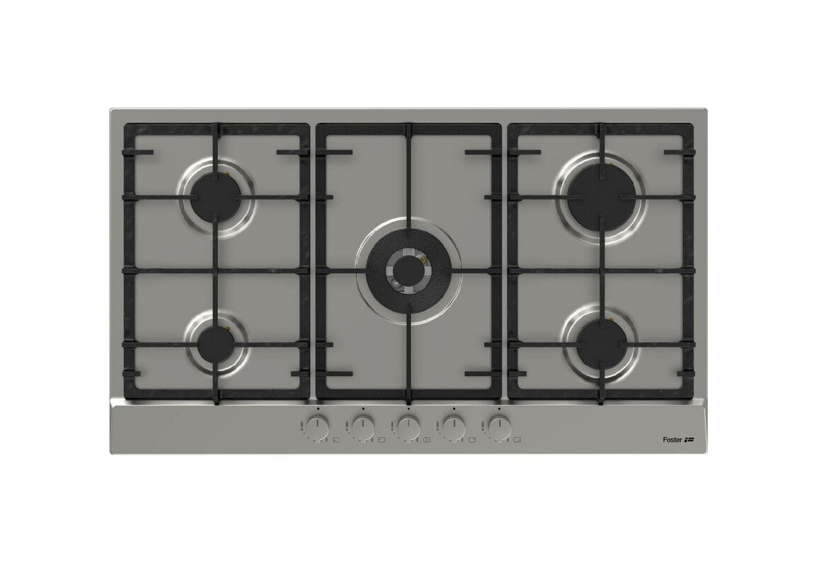 FOSTER POWER 7017032 Piano Cottura 5 Fuochi Gas Inox Griglie Ghisa cm. 86 x 50
