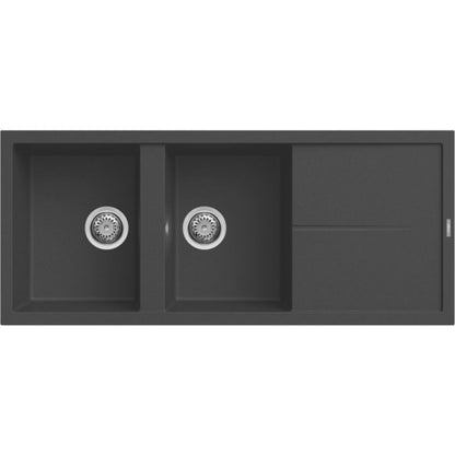 ELLECI UNICO 500 LGU50059 Lavello 2 Vasche con Gocciolatoio Reversibile Sopratop Granitek Antracite 59 cm. 116 x 50