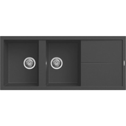 ELLECI UNICO 500 LGU50059 Lavello 2 Vasche con Gocciolatoio Reversibile Sopratop Granitek Antracite 59 cm. 116 x 50