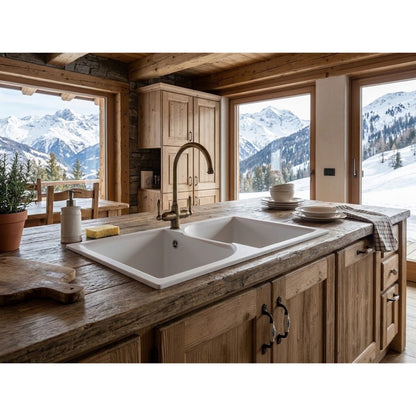 Elleci Ego 450 LGE45068 Lavello Incasso Sopratop 2 Vasche Granitek Bianco Titano cm. 86×50