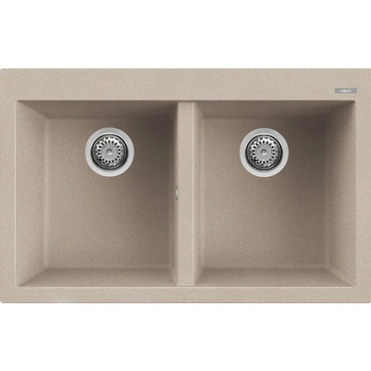 ELLECI QUADRA 350 LGQ35051 Lavello da Incasso 2 Vasche Sopratop Granitek Avena 51 cm. 79 x 50
