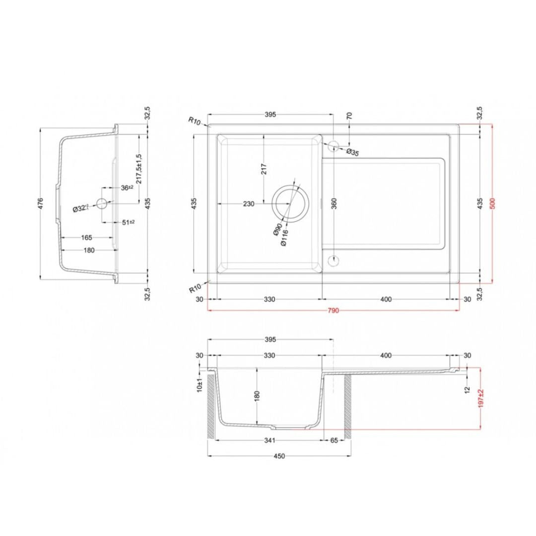 ELLECI LIFE 300 LG230059 Lavello Incasso 1 Vasca Gocciolatoio Reversibile cm. 79 x 50