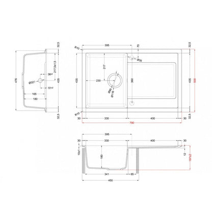 ELLECI LIFE 300 LG230059 Lavello Incasso 1 Vasca Gocciolatoio Reversibile cm. 79 x 50