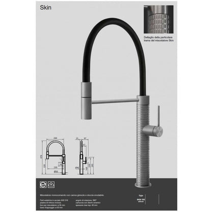 Foster Marine Skin 8424100 Miscelatore Inox Satinato Girevole Doccia Estraibile