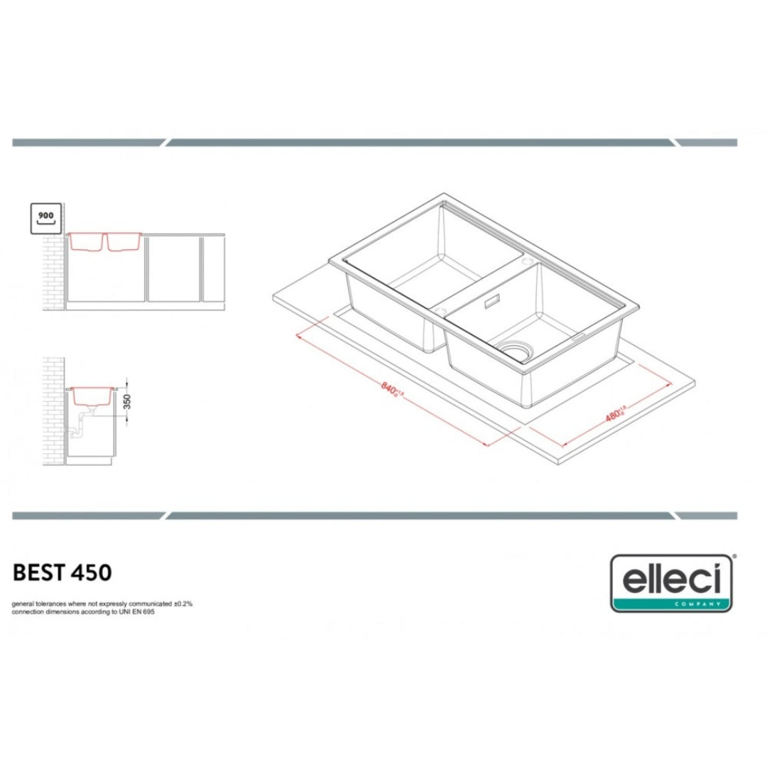 Elleci Best 450 LGB45062 Lavello 2 Vasche Sopratop Granitek Bianco Antico cm 86 x 51