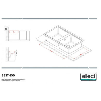 Elleci Best 450 LGB45062 Lavello 2 Vasche Sopratop Granitek Bianco Antico cm 86 x 51