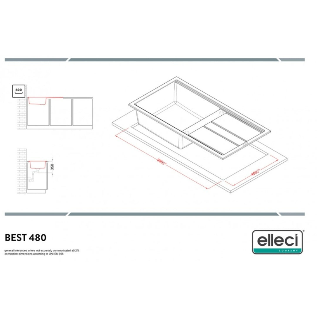 Elleci Best 480 LGB48068 Lavello 1 Vasca com Gocciolatoioi Reversibile Incasso Sopratop Granitek Bianco Titano cm. 100 x 51
