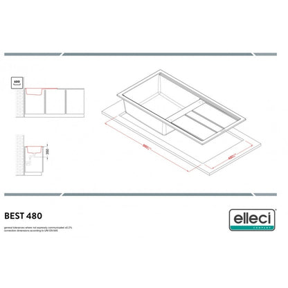 Elleci Best 480 LGB48068 Lavello 1 Vasca com Gocciolatoioi Reversibile Incasso Sopratop Granitek Bianco Titano cm. 100 x 51