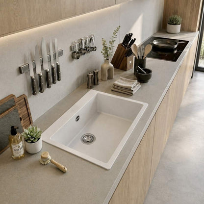 Elleci Time 130 LG213068 Lavello 1 Vasca Incasso Sopratop Granitek Bianco Titano cm. 79 x 51
