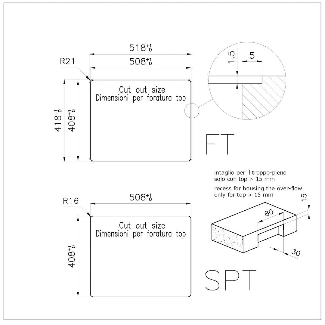 Foster Phantom 4350001 Lavello 1 Vasca Incasso Filotop Acciaio Inox Spazzolato cm. 51 x 41