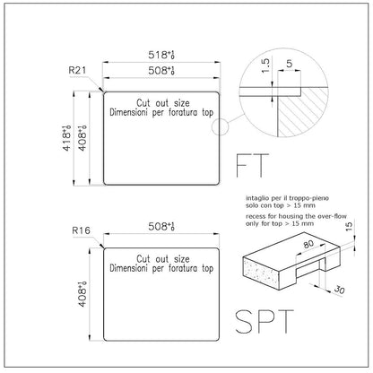 Foster Phantom 4350001 Lavello 1 Vasca Incasso Filotop Acciaio Inox Spazzolato cm. 51 x 41