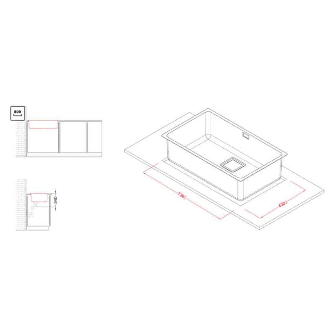 ELLECI LIW700SACMU W-SQUARE 700 Lavello 1 Vasca Inox Satinato cm. 74,2 x 44,3