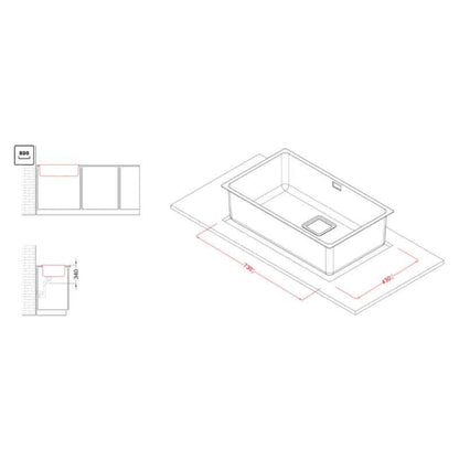 ELLECI LIW700SACMU W-SQUARE 700 Lavello 1 Vasca Inox Satinato cm. 74,2 x 44,3