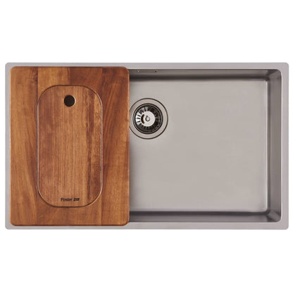 Foster 8644044 Tagliere Twin Legno Iroko con Vaschetta Scolapasta Acciaio Inox cm, 42 x 32