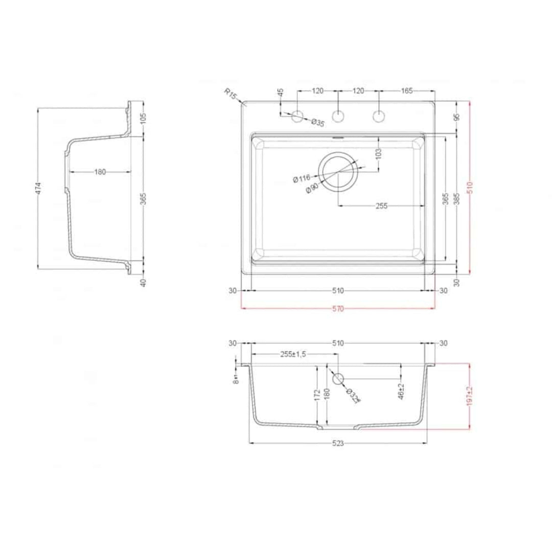 Elleci Time 105 LG210568 Lavello 1 Vasca Bianco Titano Incasso Sopratop Granitek cm. 57 x 51