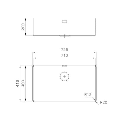 Foster Phantom 4371001 Lavello 1 Vasca Incasso Filotop Acciaio Inox Spazzolato cm. 72 x 41