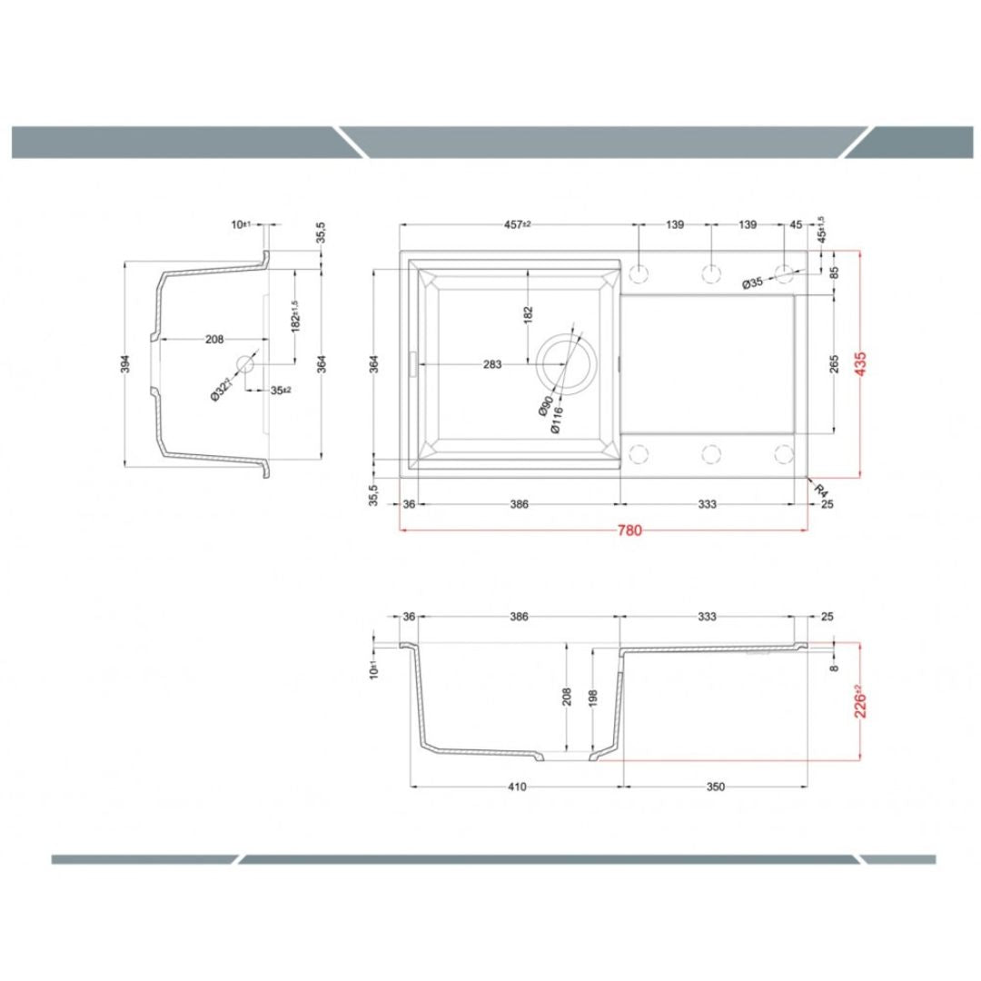 ELLECI EASY 290 LGY29051 Lavello 1 Vasca con Gocciolatoio Reversibile Sopratop Granitek Avena 51 mm. 780 x 435