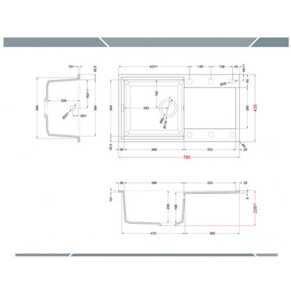 ELLECI EASY 290 LGY29051 Lavello 1 Vasca con Gocciolatoio Reversibile Sopratop Granitek Avena 51 mm. 780 x 435
