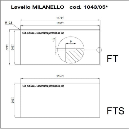 Foster Milanello Workstation 1043052 Lavello da Incasso Sopratop/Filotop 1 Vasca con Gocciolatoio a Destra Acciaio Inox Spazzolato mm. 1175 x 520 mm
