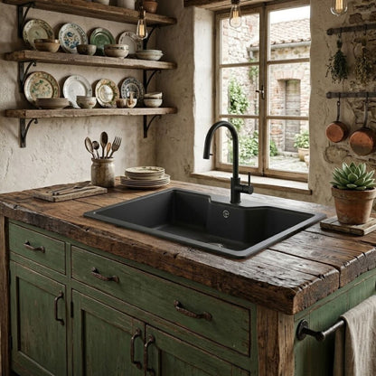 ELLECI FOX 360 LGF36059 Lavello Incasso Sopratop 1 Vasca Sopratop Granitek Antrac86 x 50