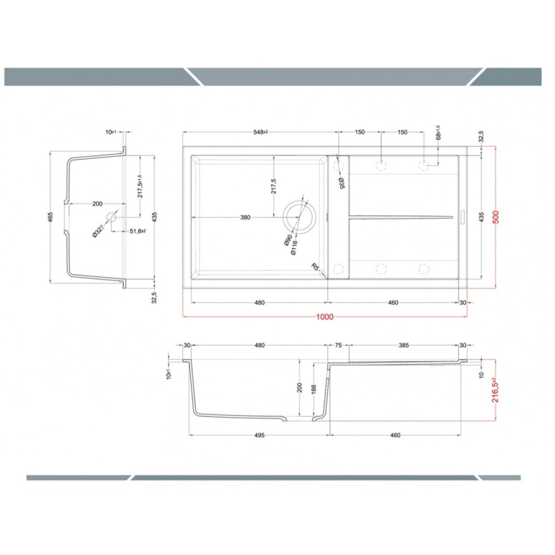 Elleci Unico 480 LGU48068 Lavello 1 Vasca con Gocciolatoio Reversibile Sopratop Granitek Bianco cm. 100 x 50